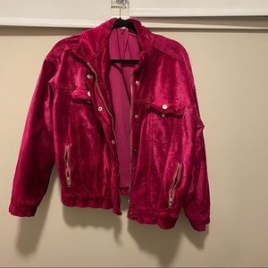 Free People Pink Velvet Trucker Jacket XS